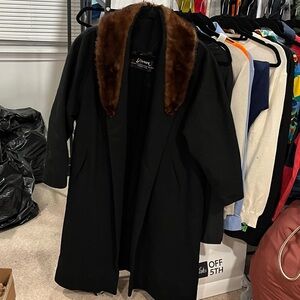 Bramson wool swing coat with mink collar